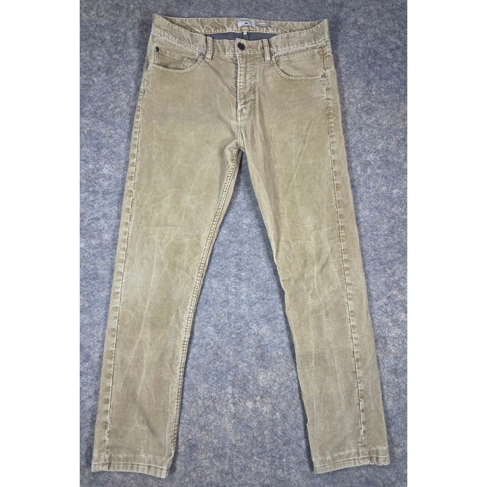 Quiksilver Mens Corduroy Pants Tan Khaki Straight Tapered Fit Stretch Size 32